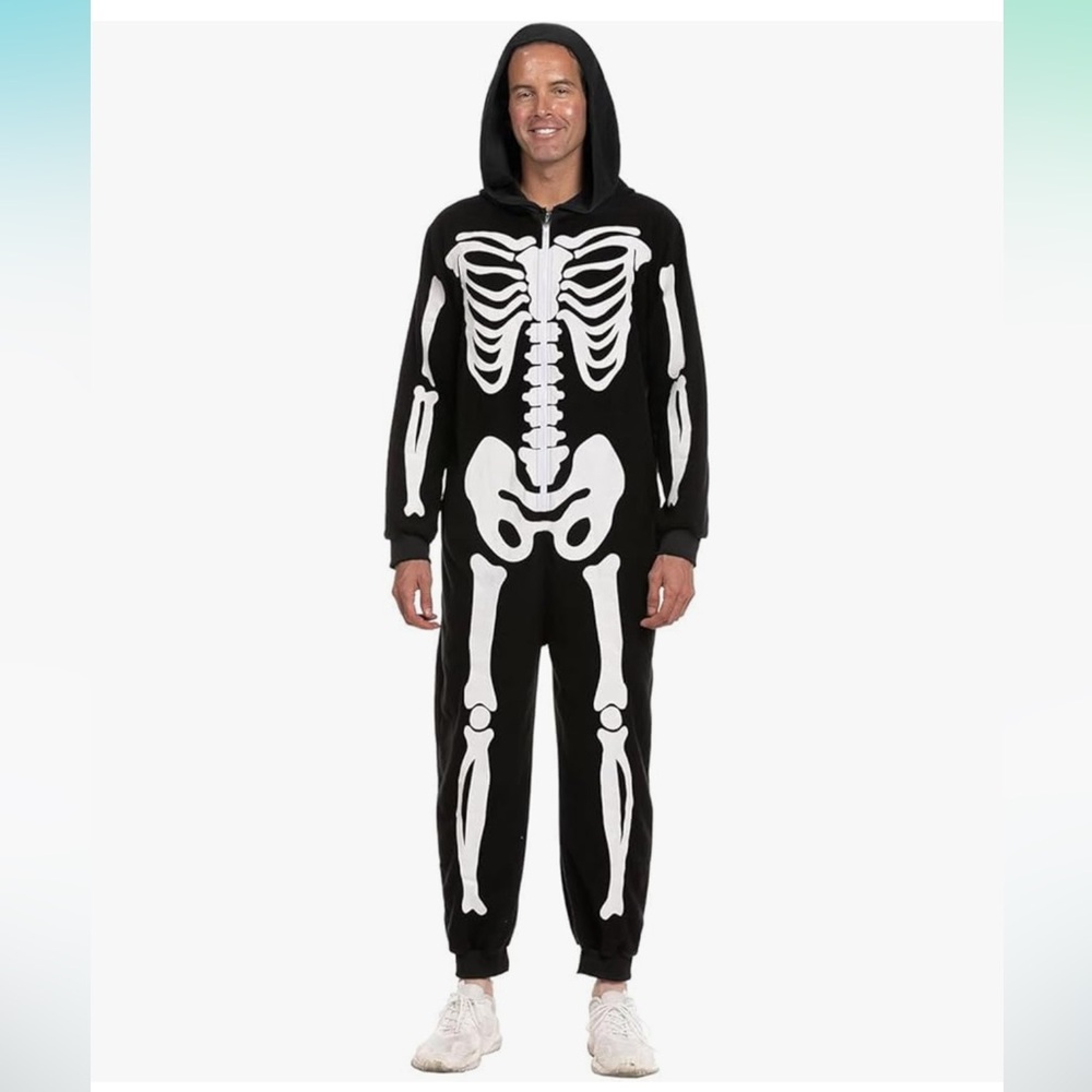 Spooktacular Creations Unisex Skeleton Pajama Jumpsuit for Men Halloween Cosplay